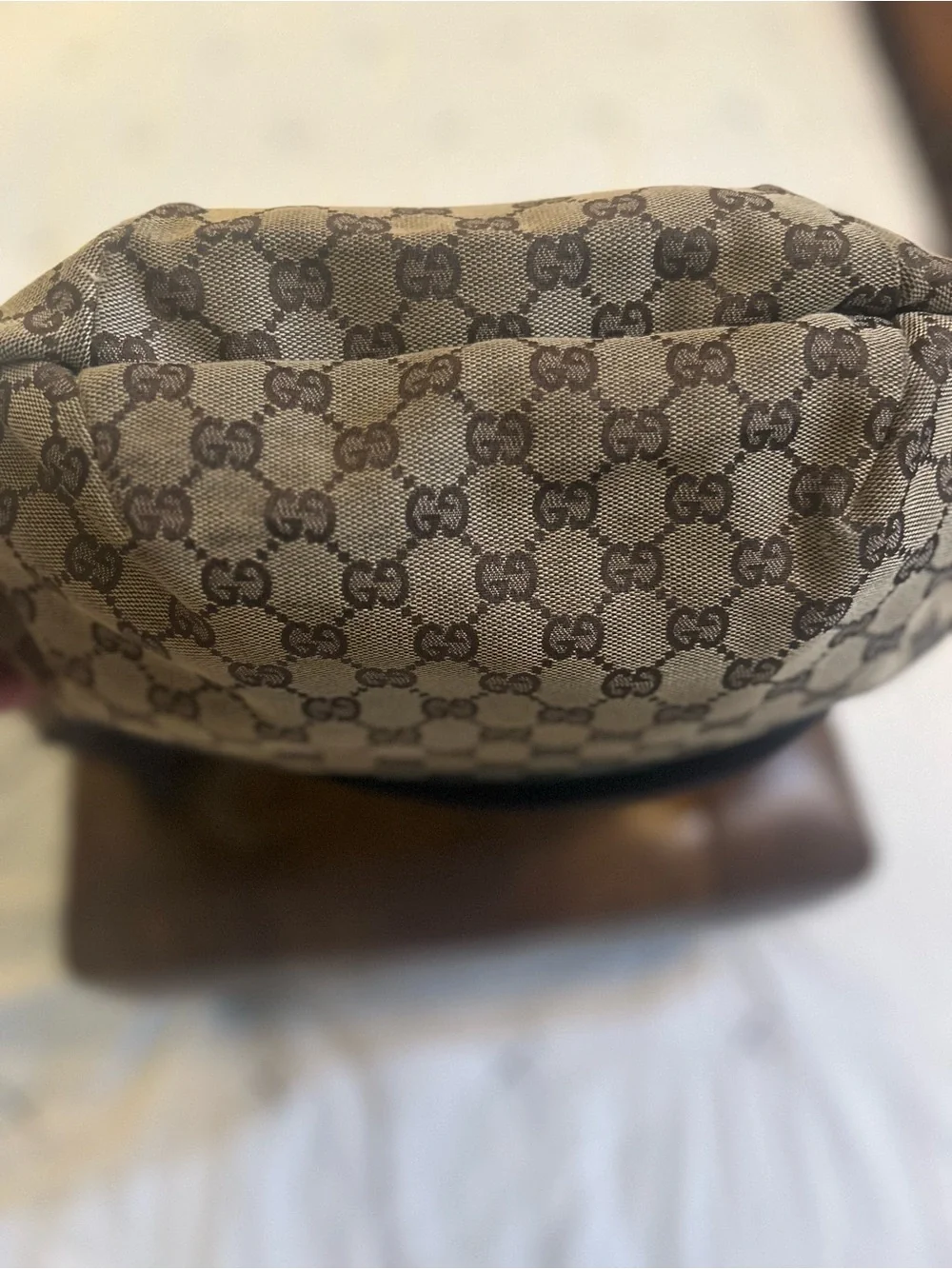 Rare & Authentic Vintage Gucci Beige Brown GG Canvas Crescent Hobo Bag